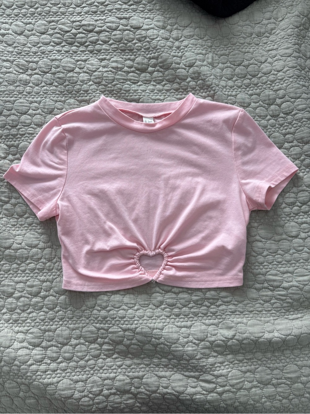 Pink Heart-Cutout Crop Tee
